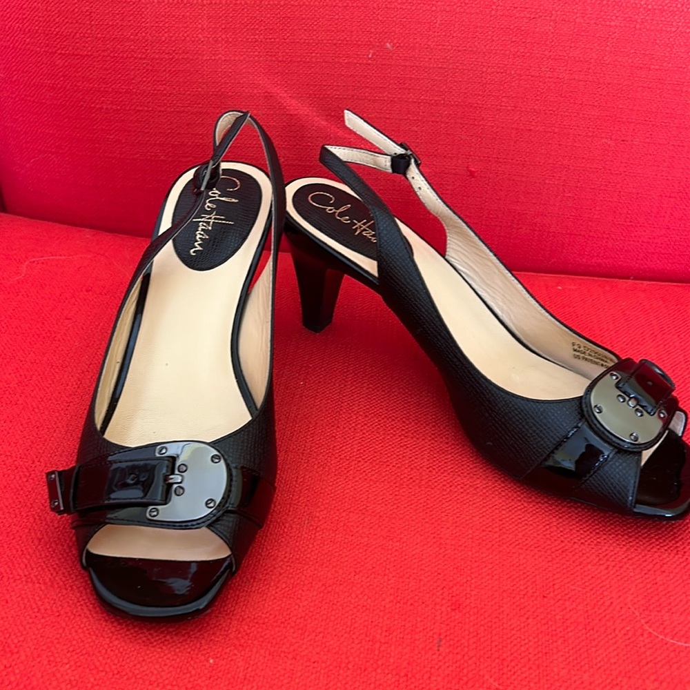 ⭐️SALE⭐️Cole Haan sling back open-toe heel with patent leather buckle